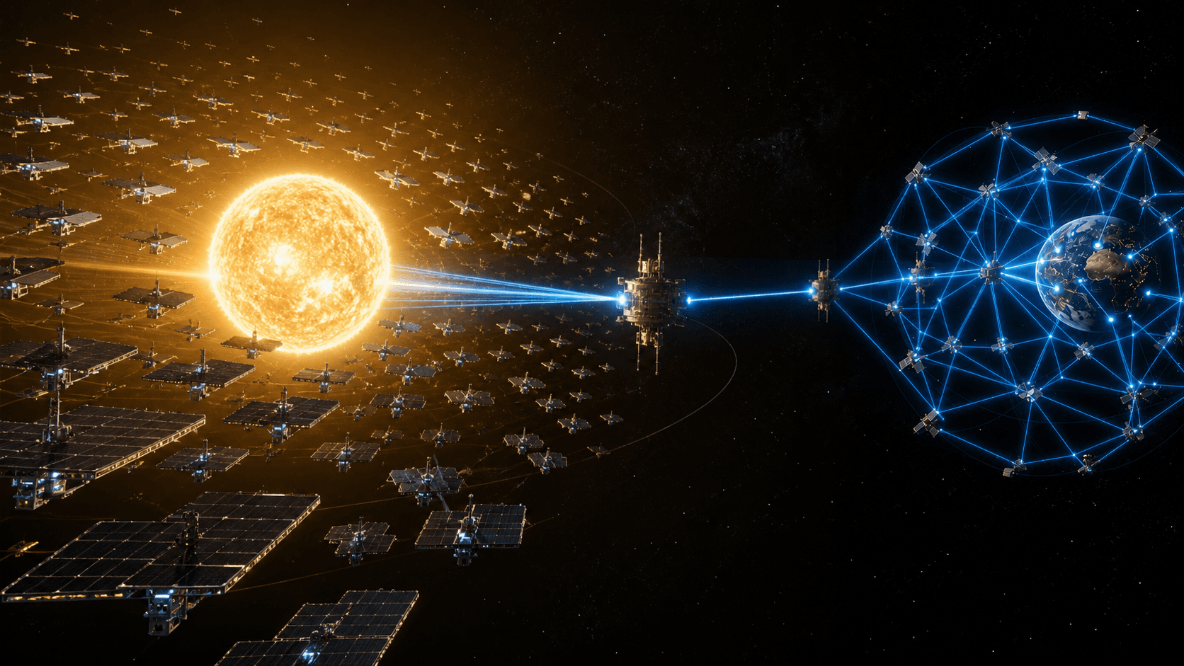 Concept of a near-Sun Dyson swarm connected to a laser network in low Earth orbit