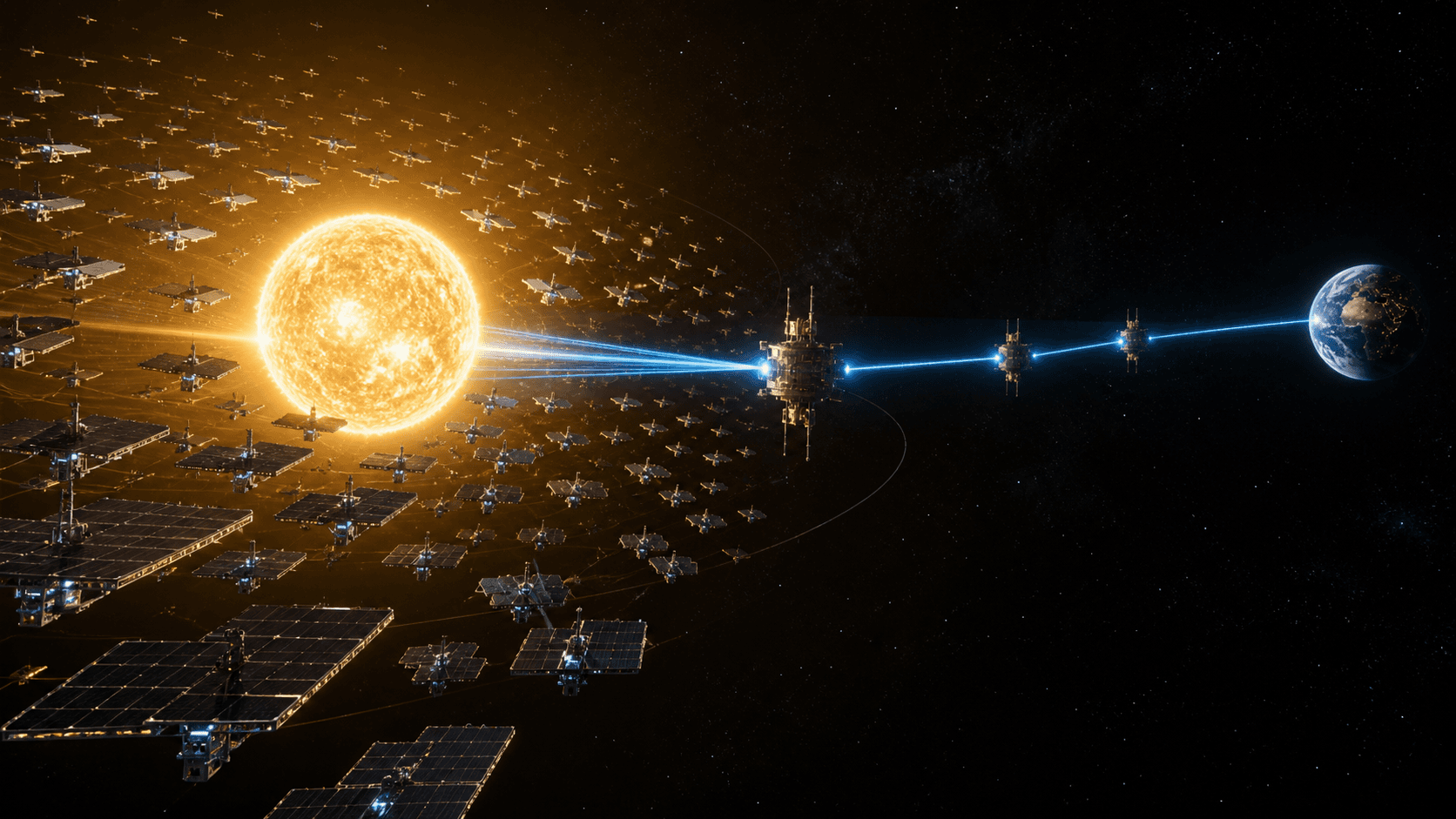 Concept of laser power delivery from near-Sun power satellites through relay satellites to Earth