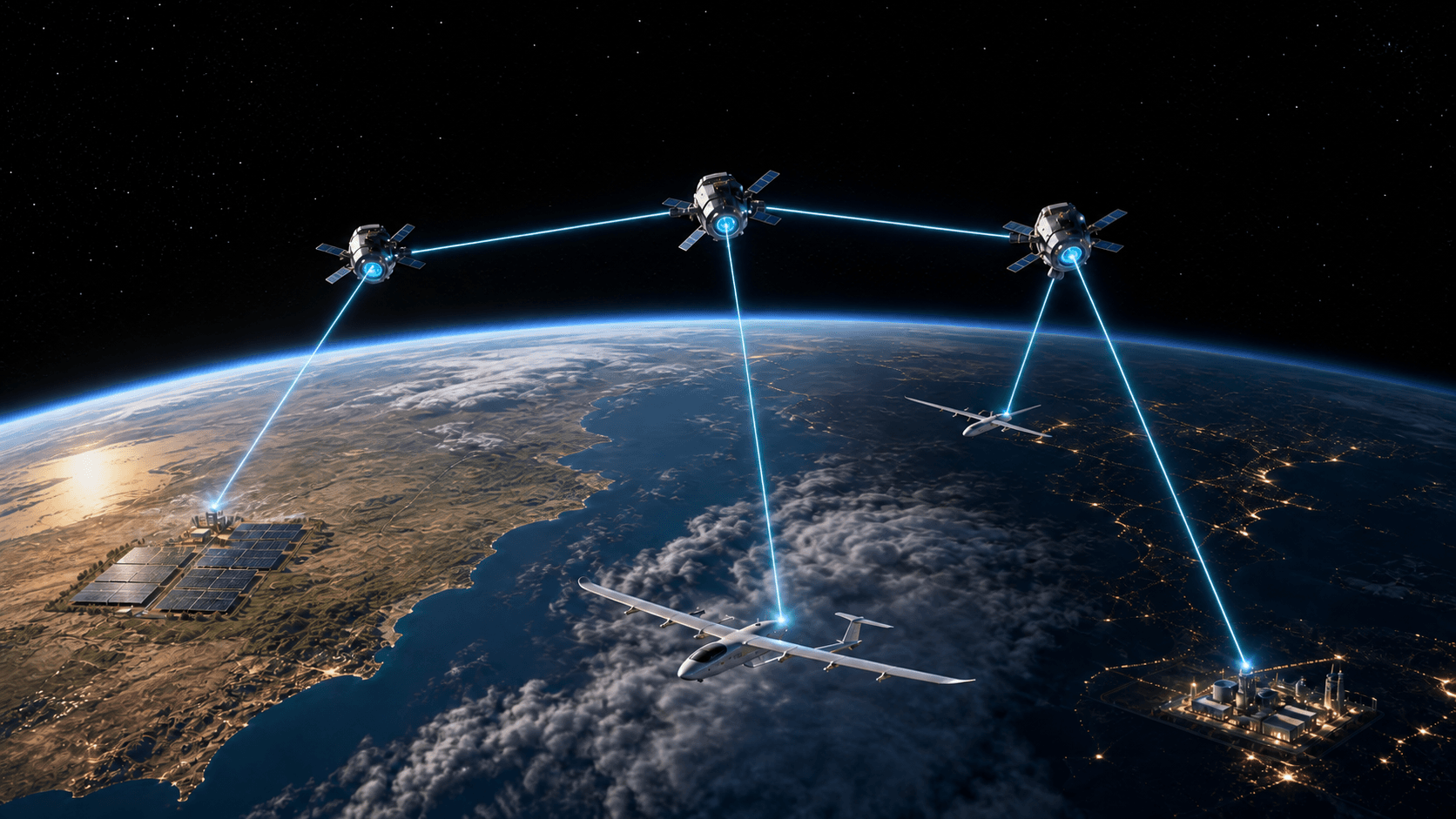 Concept of an Earth and low-Earth-orbit laser power network linking ground sources, aircraft, and ground demand